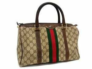 1円 GUCCI グッチ オールドグッチ ヴィンテージ シェリーライン GG柄 PVC×レザー トート ハンドバッグ ミニボストン ブラウン系 CD1273