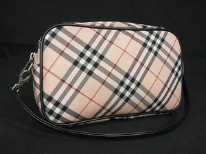 1円 ■美品■ BURBERRY バーバリーブルーレーベル ナイロンキャンバス×レザー ワンハンドルバッグ ポーチ ピンク系×ブラック系 AW1734