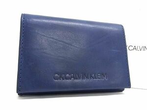 1円 ■美品■ Calvin Klein カルバンクライン レザー カードケース カード入れ 名刺入れ メンズ ブルー系 AU8927