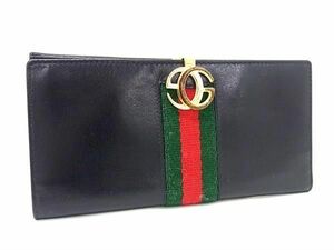 1円 GUCCI グッチ オールドグッチ ヴィンテージ シェリーライン インターロッキングG レザー 二つ折り 長財布 メンズ ブラック系 AX1890