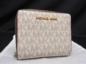 1円 ■新品同様■ MICHAEL KORS マイケルコース MK柄 PVC 二つ折り 財布 ウォレット 小銭入れ 札入れ レディース アイボリー系 AU8537