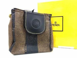 1円 FENDI フェンディ ペカン柄 PVC ポーチ マルチケース 小物入れ ブラウン系×ブラック系 AT8669