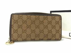 1円 GUCCI グッチ 308005 ラブリーハート GG柄 GGキャンバス ラウンドファスナー 長財布 ウォレット 小銭入れ 札入れ ブラウン系 AW2078