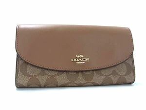 1円 ■美品■ COACH コーチ F54022 シグネチャー PVC×レザー 二つ折り 長財布 ウォレット 小銭入れ レディース ブラウン系 AX0958