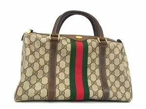 1円 GUCCI グッチ オールドグッチ ヴィンテージ シェリーライン GG柄 PVC×レザー ハンドバッグ ボストンバッグ ブラウン系 CD1300