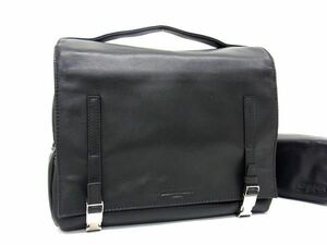 1円 ■極美品■ GIORGIO ARMANI ジョルジオアルマーニ レザー ハンドバッグ マルチポーチ 小物入れ メンズ レディース ブラック系 AV3078