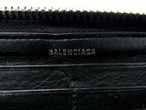 1円 BALENCIAGA バレンシアガ レザー ラウンドファスナー 長財布 ウォレット 小銭入れ 札入れ レディース メンズ ブラック系 BF5322_画像5