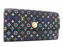 1円 LOUIS VUITTON ルイヴィトン M93747 モノグラムマルチカラー ポルトフォイユ サラ 二つ折り 長財布 ウォレット ブラック系 AS7344_画像1