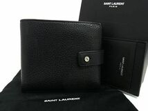 1円 ■極美品■ SAINT LAURENT サンローラン レザー 二つ折り 財布 ウォレット 小銭入れ 札入れ ブラック系 AX1958_画像1