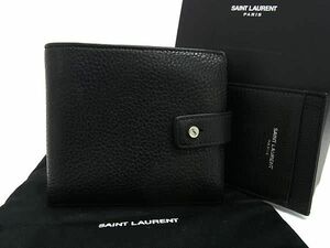 1円 ■極美品■ SAINT LAURENT サンローラン レザー 二つ折り 財布 ウォレット 小銭入れ 札入れ ブラック系 AX1958