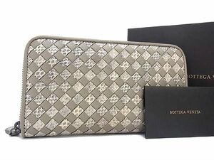 1円 ■極美品■ BOTTEGA VENETA ボッテガヴェネタ イントレチャート アイヤーズ パイソン×レザー 長財布 ウォレット グレー系 AX1177