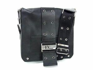 1円 ■美品■ ChristianDior クリスチャンディオール ストリートシック レザー クロスボディ ショルダーバッグ ブラック系 AV5916