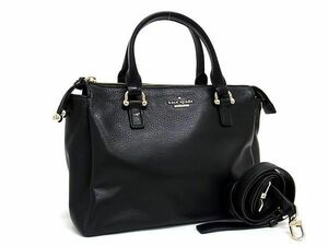 1円■美品■ kate spade ケイトスペード PXRU7610 レザー 2WAY トート ハンドバッグ ショルダー 斜め掛け レディース ブラック系 AU9848