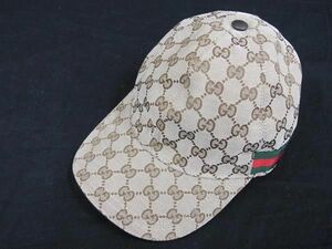 1円 ■極美品■ GUCCI グッチ 200035 シェリーライン GG柄 ポリエステル×コットン×ナイロン キャップ 帽子 サイズ57 ベージュ系 AV5879