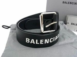 1円 ■美品■ BALENCIAGA バレンシアガ レザー シルバー金具 ベルト メンズ レディース ブラック系 BE9935