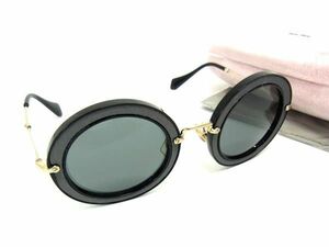 1円 ■美品■ miumiu ミュウミュウ サングラス メガネ 眼鏡 レディース ブラック系×ゴールド系 AX1869