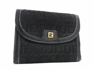 1円 FENDI フェンディ ヴィンテージ ズッカ柄 ズッキーノ キャンバス×レザー 財布 ウォレット 札入れ 小銭入れ ブラック系 AW2709