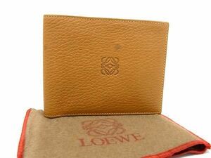 1円 ■美品■ LOEWE ロエベ アナグラム レザー 二つ折り 財布 ウォレット 札入れ カード入れ メンズ ブラウン系 AX1790