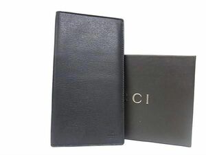 1円 GUCCI グッチ 03948 1502 レザー 二つ折り 長財布 ウォレット 札入れ メンズ ブラック系 AX2143