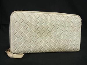 1円 BOTTEGA VENETA ボッテガヴェネタ イントレチャート レザー ラウンドファスナー 長財布 ウォレット 小銭入れ ベージュ系 AS6938