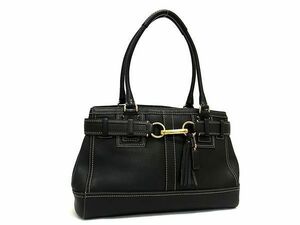 1円 ■美品■ COACH コーチ 10213 レザー タッセル トートバッグ ハンドバッグ ショルダー 肩掛け レディース ブラック系 CC1496