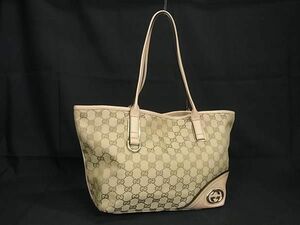 1円 ■美品■ GUCCI グッチ 169946 493075 ニューブリット アビー GGキャンバス×レザー トートバッグ ブラウン系×ピンク系 AX1140