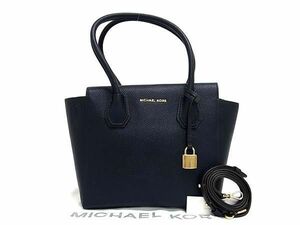 1円 ■新品同様■ MICHAEL KORS マイケルコース レザー 2WAY トート ハンドバッグ ショルダー 肩掛け 斜め掛け ネイビー系 AS9546