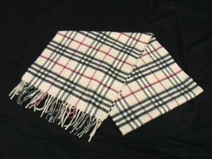 1円 ■極美品■ BURBERRY バーバリー ノバチェック カシミヤ100% マフラー ストール ショール レディース メンズ アイボリー系 AS8514