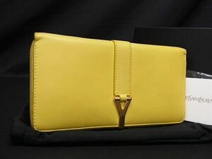 1円 ■美品■ SAINT LAURENT サンローラン Yライン レザー ラウンドファスナー 長財布 ウォレット 小銭入れ 札入れ イエロー系 AX2053