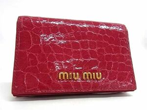 1円 ■極美品■ miumiu ミュウミュウ クロコダイル型押しレザー カードケース カード入れ 名刺入れ レディース ピンク系 AW2333