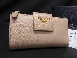 1円 PRADA プラダ 1ML005 サフィアーノレザー 二つ折り 長財布 ウォレット 小銭入れ 札入れ レディース ベージュ系 AX2140