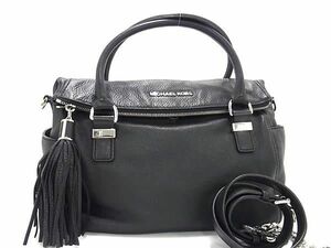 1円 ■美品■ MICHAEL KORS マイケルコース レザー タッセル 2WAY トートバッグ ショルダー 斜め掛けかばん ブラック系 AV6052