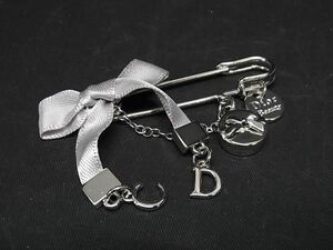 1円 ■極美品■ ChristianDior クリスチャンディオール リボン ピンバッチ ピンブローチ アクセサリー レディース シルバー系 AT9799