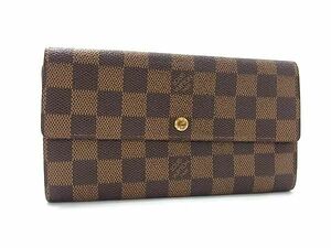 1円 LOUIS VUITTON ルイヴィトン N61725 ダミエ ポシェットポルトモネクレディ 二つ折り 長財布 ウォレット ブラウン系 AU9056