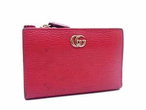 1円 GUCCI グッチ 546588 GGマーモント レザー 二つ折り 財布 ウォレット レディース レッド系 AU9046