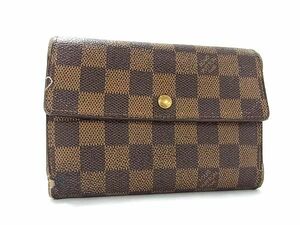 1円 LOUIS VUITTON ルイヴィトン N61202 ダミエ ポルトトレゾール エテュイ パピエ 三つ折り 財布 ウォレット 札入れ ブラウン系 CC2063