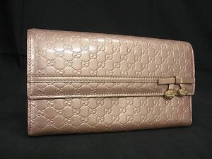 1円 ■美品■ GUCCI グッチ 258405 0416 マイクログッチシマ レザー 二つ折り 長財布 ウォレット 小銭入れ 札入れ ピンク系 AX1985