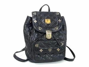 1円 ■美品■ MCM エムシーエム レザー 巾着型 リュックサック デイパック メンズ レディース ブラック系 BG7118