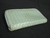 1円 BOTTEGA VENETA ボッテガヴェネタ イントレチャート レザー ラウンドファスナー 長財布 ウォレット ライトグリーン系 AY0505_画像2