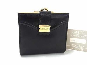 1円 ■美品■ BALLY バリー レザー がま口 二つ折り 財布 ウォレット 札入れ 小銭入れ カード入れ レディース メンズ ブラック系 BF5660