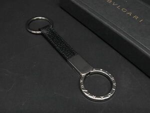 1円 ■美品■ BVLGARI ブルガリ レザー キーリング キーホルダー バッグチャーム レディース シルバー系×ブラック系 AS9967