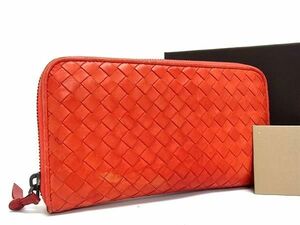 1円 BOTTEGA VENETA ボッテガヴェネタ イントレチャート レザー ラウンドファスナー 長財布 ウォレット 札入れ レッド系 AW2807