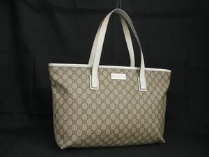 1円 GUCCI グッチ 211137 493075 GG柄 PVC×レザー トートバッグ ショルダー 肩掛け レディース グレージュ系×ホワイト系 CC1494