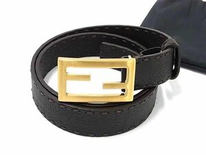 1円 ■新品■未使用■ FENDI フェンディ レザー ゴールド金具 ベルト 表記サイズ 75/30 レディース メンズ ダークブラウン系 AS6419