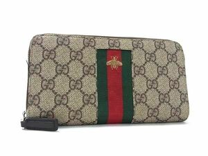 1円 GUCCI グッチ シェリーライン GG柄 PVC×キャンバス ビー 蜂 ラウンドファスナー 長財布 ウォレット ブラウン系 AX2393