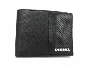 1円 ■新品同様■ DIESEL ディーゼル レザー 二つ折り パンチング 財布 ウォレット 札入れ メンズ ブラック系 BE9812