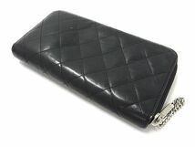 1円 CHANEL シャネル ココマーク マトラッセ レザー ラウンドファスナー 長財布 ウォレット 小銭入れ 札入れ ブラック系 AU9080_画像2