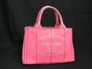 1円 ■美品■ PRADA プラダ カナパ キャンバス ハンドバッグ トートバッグ レディース ピンク系 AX3508