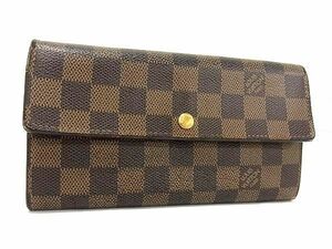 1円 LOUIS VUITTON ルイヴィトン N61726 ダミエ ポルトフォイユ サラ 二つ折り 長財布 ウォレット レディース ブラウン系 AX0670