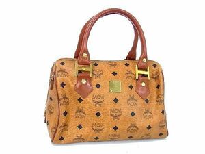 1円 ■美品■ MCM エムシーエム モノグラム ヴィセトス柄 レザー ミニボストン ハンドバッグ レディース ブラウン系 AX3578